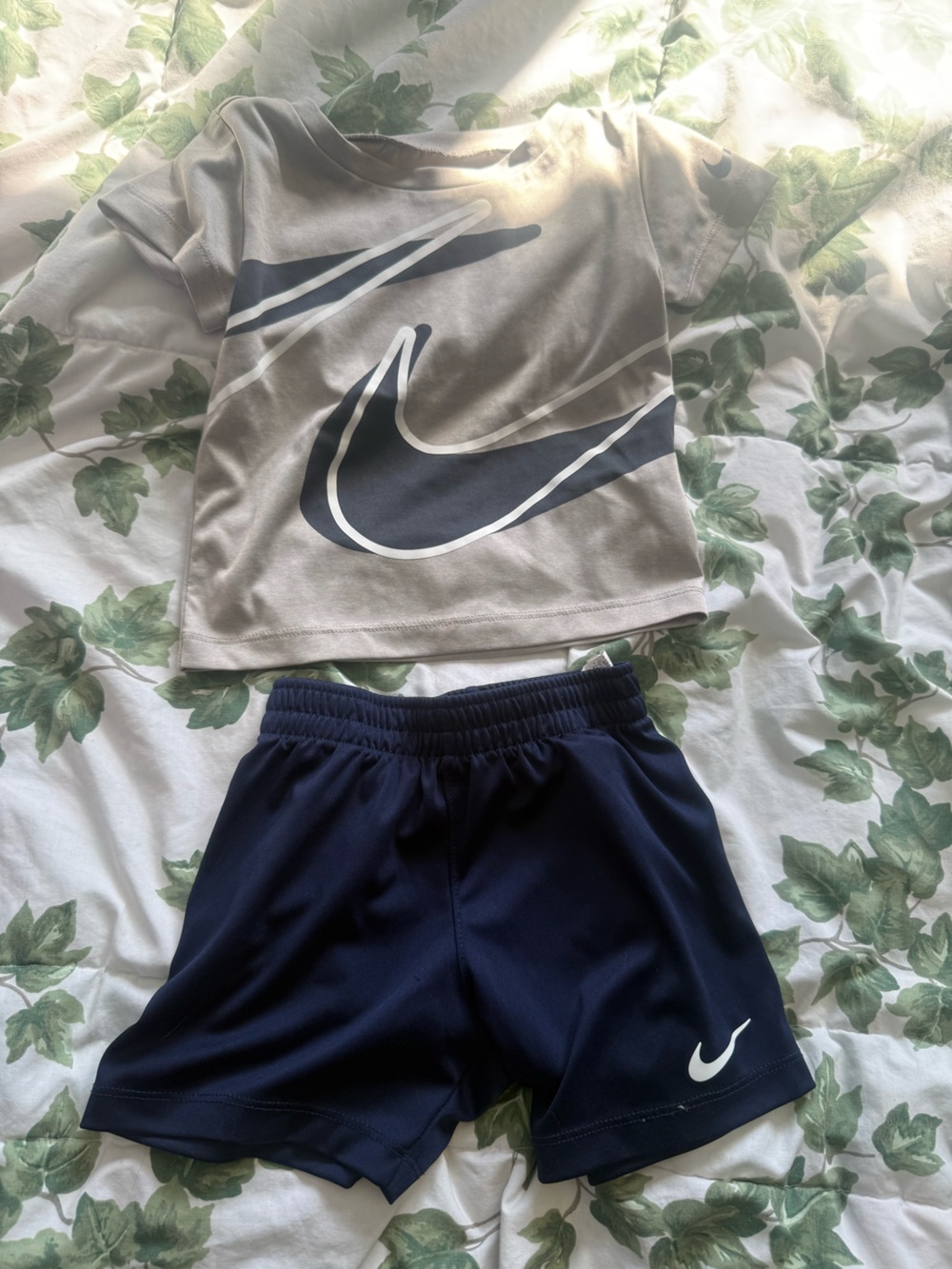 Nike Navy and Gray Big Swoosh Athletic Shorts